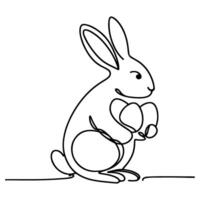 hand dragen svart linje konst kanin påsk ägg klotter färg linjär stil vektor illustration element. ett kontinuerlig linje teckning kanin med ägg redigerbar stroke översikt