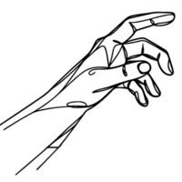 skiss hand nå fram. närbild hand man tog tag olycksbådande stretching svart översikt vektor illustration