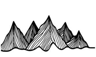 teckning berg med skog tall träd landskap svart linje skiss konst hand dragen linjär stil vektor illustration