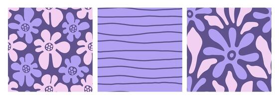 violett nahtlos Muster einstellen mit Linien und Blumen vektor
