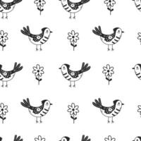fågel och blomma sömlös mönster i klotter stil vektor