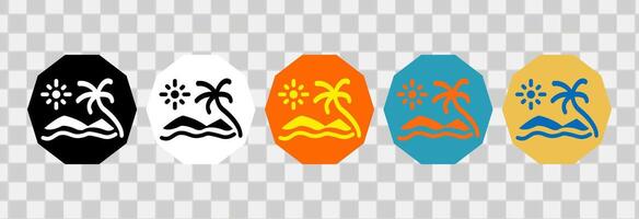 Strand Aussicht Element Symbole Design. mit Sonne, Insel, Palme Baum und Welle Meer. zum Logo, Symbol oder Netz Design. Vektor eben Illustration.