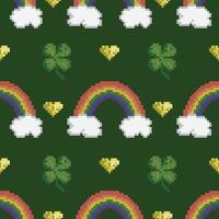 vektor sömlös mönster med regnbågar och klöver på grön. st patrick dag design. pixel konst