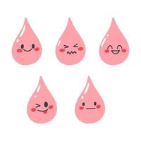 hand dragen blod droppar i söt stil. söt tecken, begrepp av menstruations- cykel, blod donation. vektor
