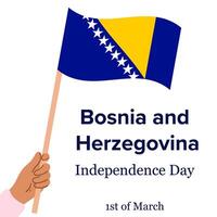 oberoende dag av bosnien och herzegovina begrepp. hand innehav nationell flagga, hand dragen illustration. vektor