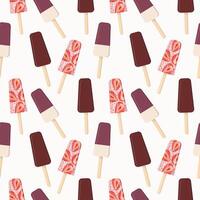 Erdbeere und Schokolade Eis am Stiel Eis Sahne auf ein Stock. nahtlos Muster im Vektor eben Stil.
