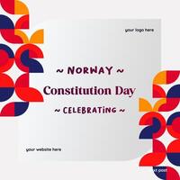 glücklich National Verfassung Tag von Norwegen im modern geometrisch Stil. Platz Banner zum Sozial Medien und Mehr mit Typografie. Illustration von glücklich norwegisch Verfassung Tag vektor