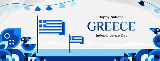 Griechenland Unabhängigkeit Tag Banner im modern geometrisch Stil. breit Banner zum Webseite, Sozial und Mehr mit Typografie. Illustration zum National Urlaub Feier Party. glücklich griechisch Unabhängigkeit Tag vektor