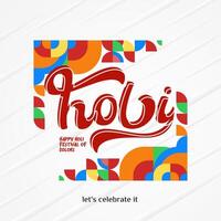 Lycklig holi festival av färger baner i färgrik modern geometrisk stil. holi festival hälsning kort omslag med typografi. vektor illustration bakgrund