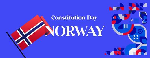 norwegisch Verfassung Tag Banner im bunt modern geometrisch Stil. glücklich Norwegen National Unabhängigkeit Tag Gruß Karte Startseite mit Typografie. Vektor Illustration zum feiern National Ferien