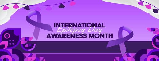 International Epilepsie Tag Banner mit geometrisch Ornament. erziehen Bewusstsein Über Epilepsie, Verbesserung Behandlung, zum besser Pflege. Welt Epilepsie Tag modern Hintergrund im lila Farbe vektor