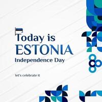 Lycklig estland oberoende dag baner i modern geometrisk stil. fyrkant baner för social media och Mer med typografi. vektor illustration för nationell Semester firande fest.