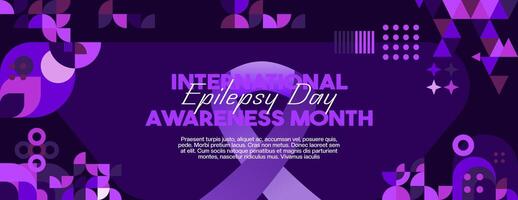 International Epilepsie Tag Banner mit geometrisch Ornament. erziehen Bewusstsein Über Epilepsie, Verbesserung Behandlung, zum besser Pflege. Welt Epilepsie Tag modern Hintergrund im lila Farbe vektor