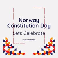 Lycklig nationell konstitution dag av Norge i modern geometrisk stil. fyrkant baner för social media och Mer med typografi. illustration av Lycklig norska konstitution dag vektor