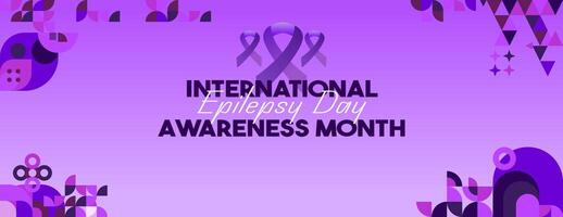 International Epilepsie Tag Banner mit geometrisch Ornament. erziehen Bewusstsein Über Epilepsie, Verbesserung Behandlung, zum besser Pflege. Welt Epilepsie Tag modern Hintergrund im lila Farbe vektor