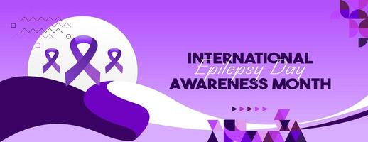 internationell epilepsi dag baner med geometrisk prydnad. höjning medvetenhet handla om epilepsi, förbättra behandling, för bättre vård. värld epilepsi dag modern bakgrund i lila Färg vektor