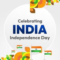 indisk oberoende dag baner i färgrik modern geometrisk stil. fyrkant hälsning kort omslag Lycklig nationell oberoende dag med typografi. nationell Semester firande fest bakgrund vektor