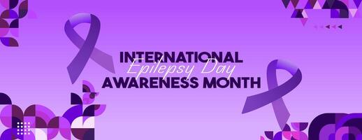 International Epilepsie Tag Banner mit geometrisch Ornament. erziehen Bewusstsein Über Epilepsie, Verbesserung Behandlung, zum besser Pflege. Welt Epilepsie Tag modern Hintergrund im lila Farbe vektor