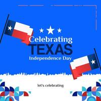Texas Unabhängigkeit Tag Banner im bunt modern geometrisch Stil. Platz Gruß Karte Startseite glücklich National Unabhängigkeit Tag mit Typografie. Vektor Illustration zum National Urlaub Feier Party