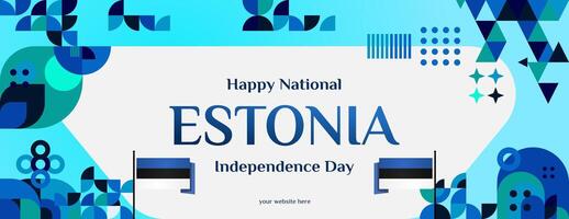 Estland Unabhängigkeit Tag Banner im modern bunt geometrisch Stil. glücklich National Unabhängigkeit Tag Gruß Karte Startseite mit Typografie. Vektor Illustration zum National Urlaub Feier Party