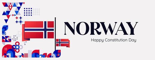 norska konstitution dag baner i färgrik modern geometrisk stil. Lycklig Norge nationell oberoende dag hälsning kort omslag med typografi. vektor illustration för fira nationell högtider