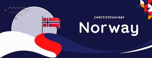 norwegisch Verfassung Tag Banner im bunt modern geometrisch Stil. glücklich Norwegen National Unabhängigkeit Tag Gruß Karte Startseite mit Typografie. Vektor Illustration zum feiern National Ferien