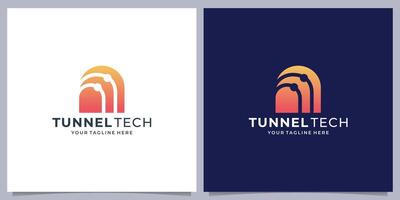 kreativ tunnel varumärke logotyp vektor med teknologi punkt ansluten begrepp design, inspiration premie logotyp.