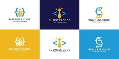 einstellen von Codierung Logo Vorlage, modern Code Logo zum Programmierer mit Geschäft Mann, binden, Technologie Konzept. vektor