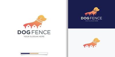 Hund Schutz und Silhouette Zaun Haus Logo Design zum Haustier Liebhaber und Gradient Farbe branding vektor