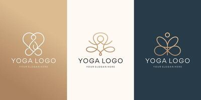 minimalistisk geometri oändlighet yoga logotyp uppsättning design. inspiration yoga logotyp med gyllene Färg branding linje konst stil. vektor