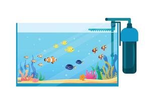 rektangulär vektor akvarium med extern filtrera extern filtrera för akvarium fisk. vektor illustration.
