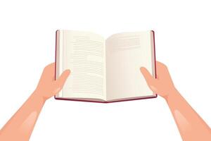 vektor öppen bok i mänsklig händer. läsning hobby begrepp vektor bok i händer. värld bok dag