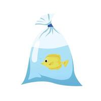 vektor fisk i en plast väska med vatten, exotisk fisk, akvarium fisk i en väska