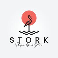 stork och Sol linje konst logotyp vektor ikon illustration