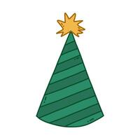 Geburtstag Party Hut im hell Farbe mit Star über. Party Kegel und Weihnachten Deckel mit süß Dekoration. einfach Vektor bunt Gekritzel mit Hand gezeichnet Gliederung isoliert auf Weiß Hintergrund