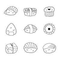 japansk mat sushi klotter linje vektor illustration