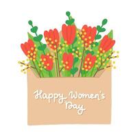 kuvert med röd tulpaner för internationell kvinnors dag. hand dragen platt tecknad serie element. vektor illustration