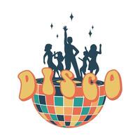 Disko. Disko Ball. groovig. Uhrwerk Elemente im das retro Hippie Stil von das 70er. vektor