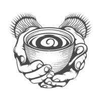 hand innehav en te kopp med mycket försiktig vektor design.
