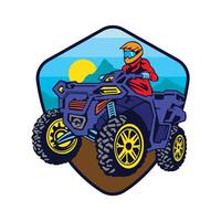 quad atv extremsportrennen im abzeichen-logo-design, gut für t-shirt-design und meisterschafts-event-logo vektor