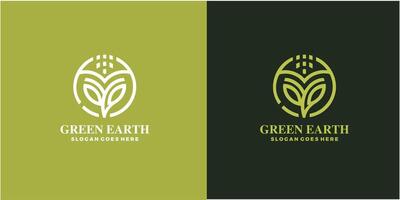 Grün Erde Logo Design mit Baum Blatt Globus Vektor Symbol Design Vorlage kostenlos Vektor