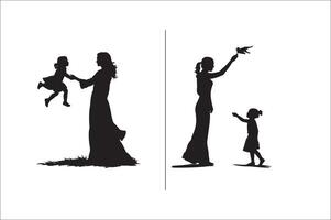 Silhouette Mutter mit ein Tochter, Mutter mit ein Sohn Vektor Illustration zum Mutter Tag.