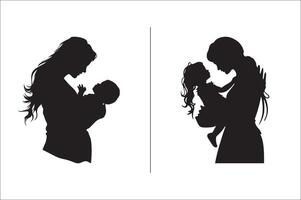 Silhouette Mutter mit ein Tochter, Mutter mit ein Sohn Vektor Illustration zum Mutter Tag.