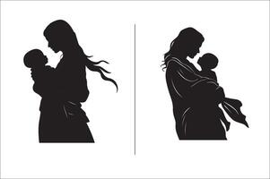 Silhouette Mutter mit ein Tochter, Mutter mit ein Sohn Vektor Illustration zum Mutter Tag.