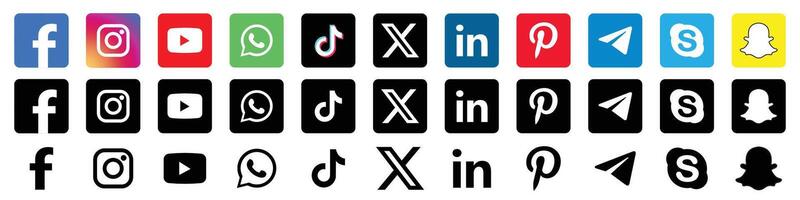 Sozial Medien Symbole. realistisch Sozial Medien Logo Sammlung. einstellen Beliebt Sozial Medien Symbole. Facebook, instagram, Youtube, Tick Tack, WhatsApp, x und Mehr vektor