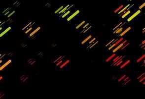 dunkelgrüner, roter Vektorhintergrund mit langen Linien. vektor