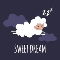 süß Lamm im Karikatur Stil ist Schlafen. gut Nacht wünscht sich. vektor