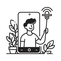 selfie Foto linje ikoner, telefon ikon vektor illustration