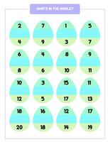 matematik kalkylblad för barn med påsk ägg. tal för förskola och dagis. pedagogisk spel vektor