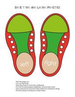 sko kvitt och snörning öva mall för ungar. bra motor Kompetens aktivitet. pedagogisk spel för skola och homeschool barn vektor